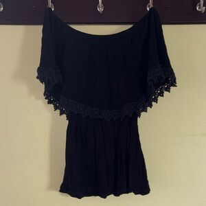 Black off the shoulder top with crochet detailing small